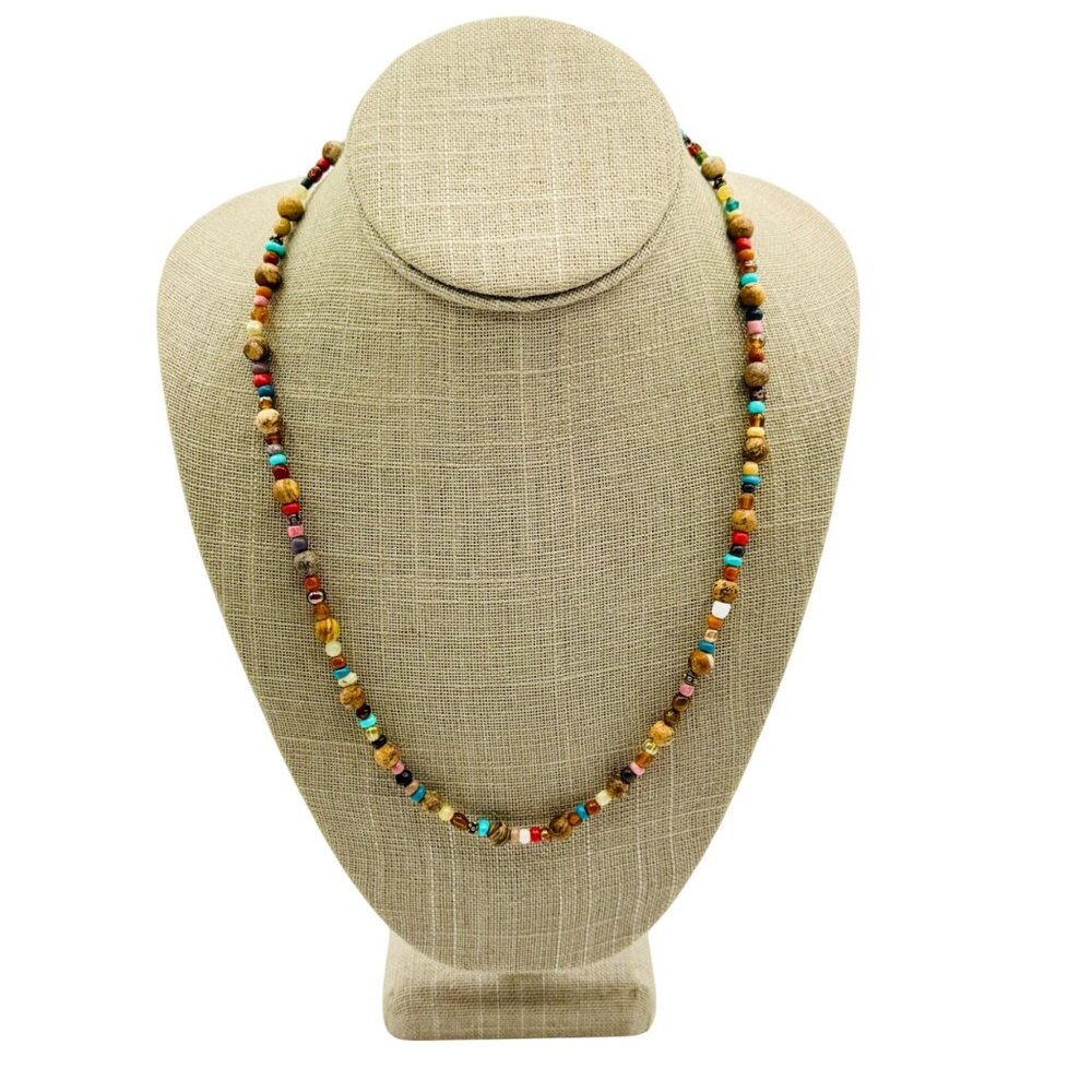Stone And Glass Bead Necklace Boho Earth Tones Colors